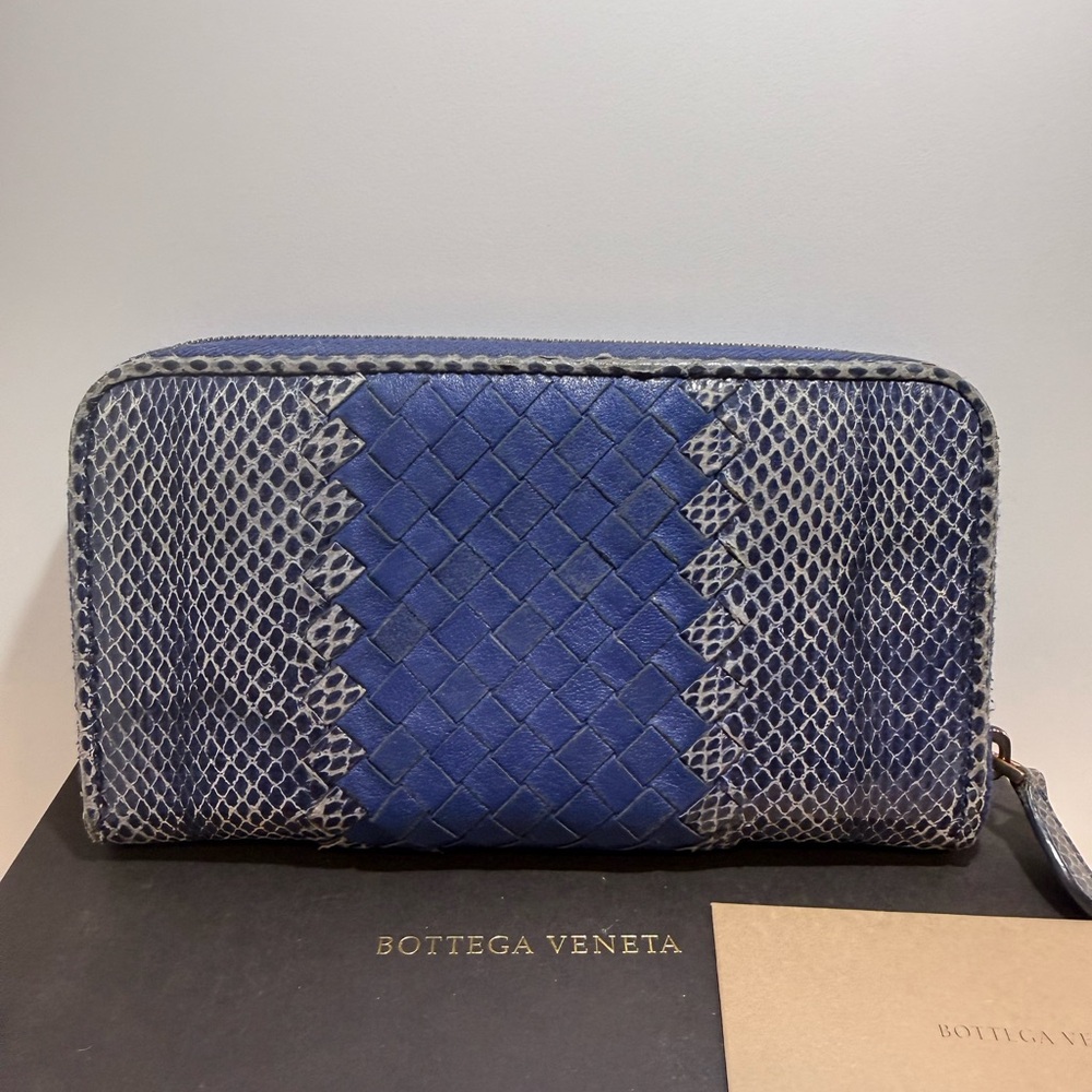 RARE Bottega Veneta Blue Snake Embossed Wallet
